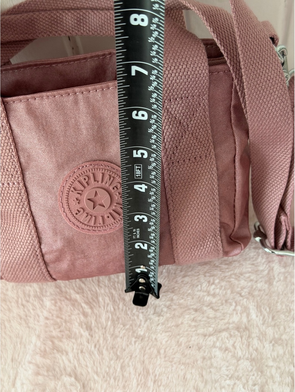 Kipling Small Dusty Rose Crossbody Bag with Adjustable Strap and Monkey Keychain - Picture 4 of 7